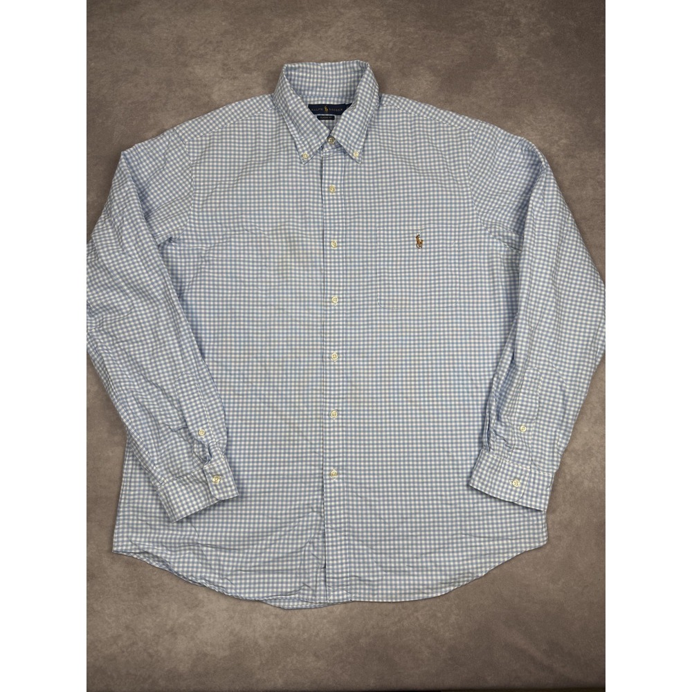 Ralph Lauren Shirt Mens Extra Large Blue White Gingham‎ Check Classic Fit Cotton